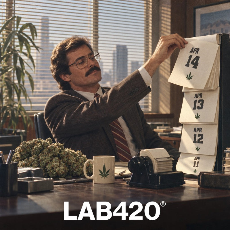 Homme d'affaires rétro avec calendrier quotidien et bud CBD - CBD tous les jours