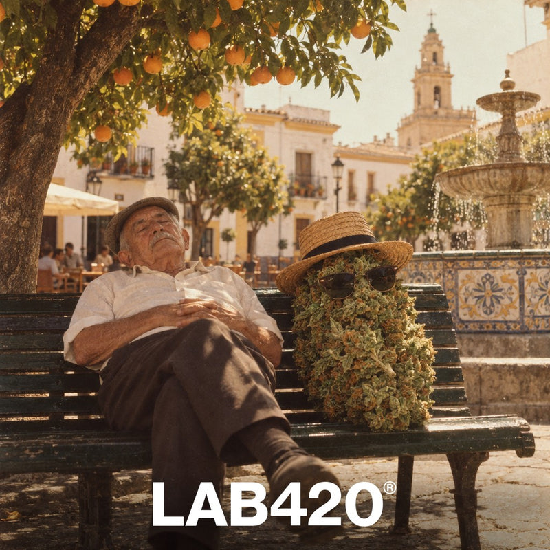 Place espagnole rétro à l'heure de la sieste avec un bud géant - cannabis légal en Espagne