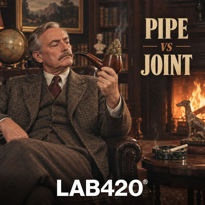 Professeur rétro dans son bureau avec une pipe à weed géante - pipe vs joint